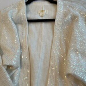 Anthropologie Maeve Cream/White sequin sweater M/L NWT